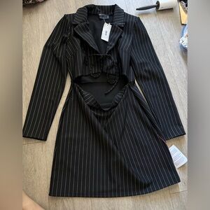 ASOS Black Striped Long Sleeve suit one piece Dress